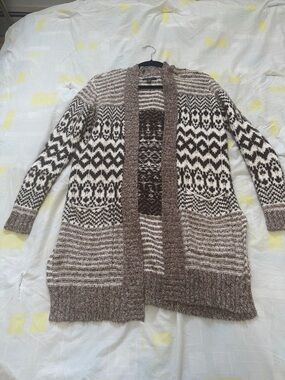 American Eagle Outfitters Brown & Cream Fair Isle Open-Front Cardigan